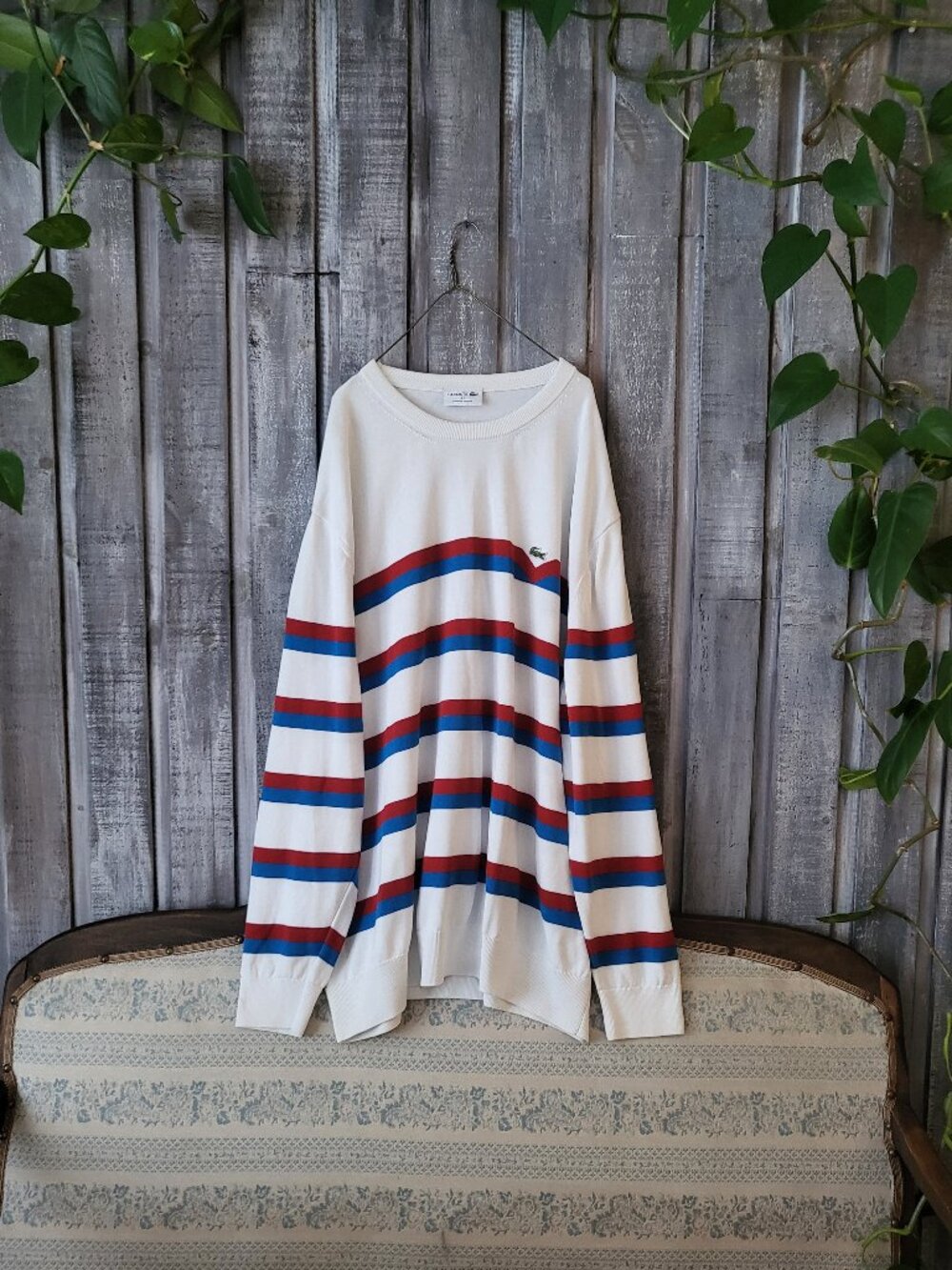 NEW Lacoste Made in France Striped Organic Cotton Crewneck Sweater Size M AH67